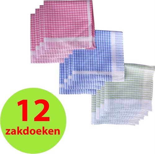 12 Dames Zakdoeken 100% Katoen 28x28cm
