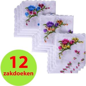 12 Stuks Dameszakdoeken Bloemetjes 30x30cm