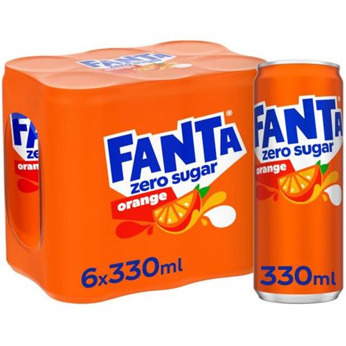 Fanta Orange Zero 6x330ml – Suikervrije Sinaasappelfrisdrank
