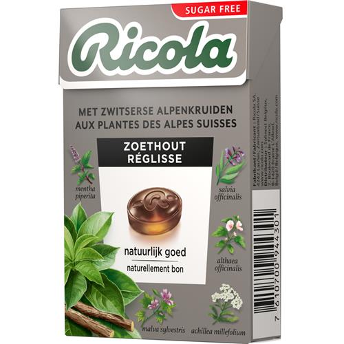 Ricola Zoethout Suikervrij 50g – Kruidenpastilles met natuurlijke extracten