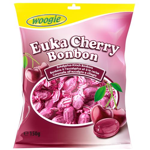 Woogie Euka Cherry zuurtjes 150 g – harde snoepjes met eucalyptus en kers